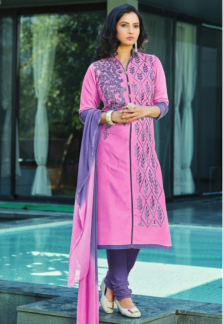 Image of Pink Color Poly Cotton Designer Salwar Kameez
