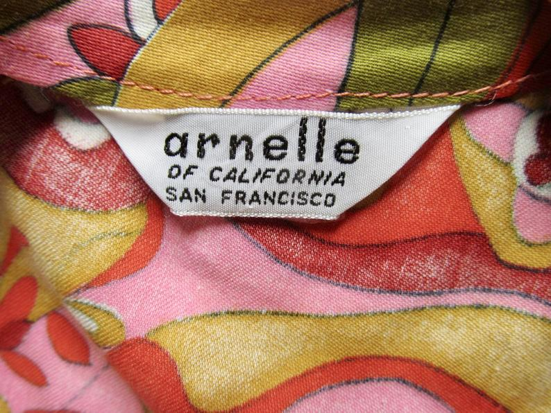 Vintage 1960s Blouse, 60s Psychedelic Cotton Sateen Top, Medium
