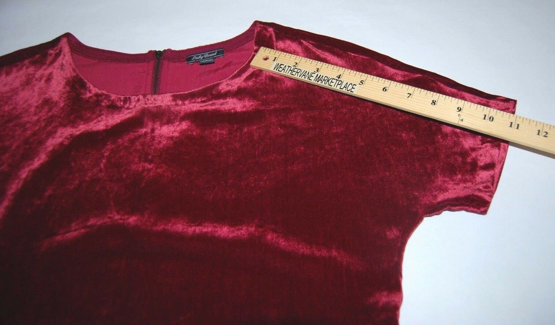 Lucky BRAND Womens Top Burgundy XS Contrast Wild Currant Zip Back Short Sleeve