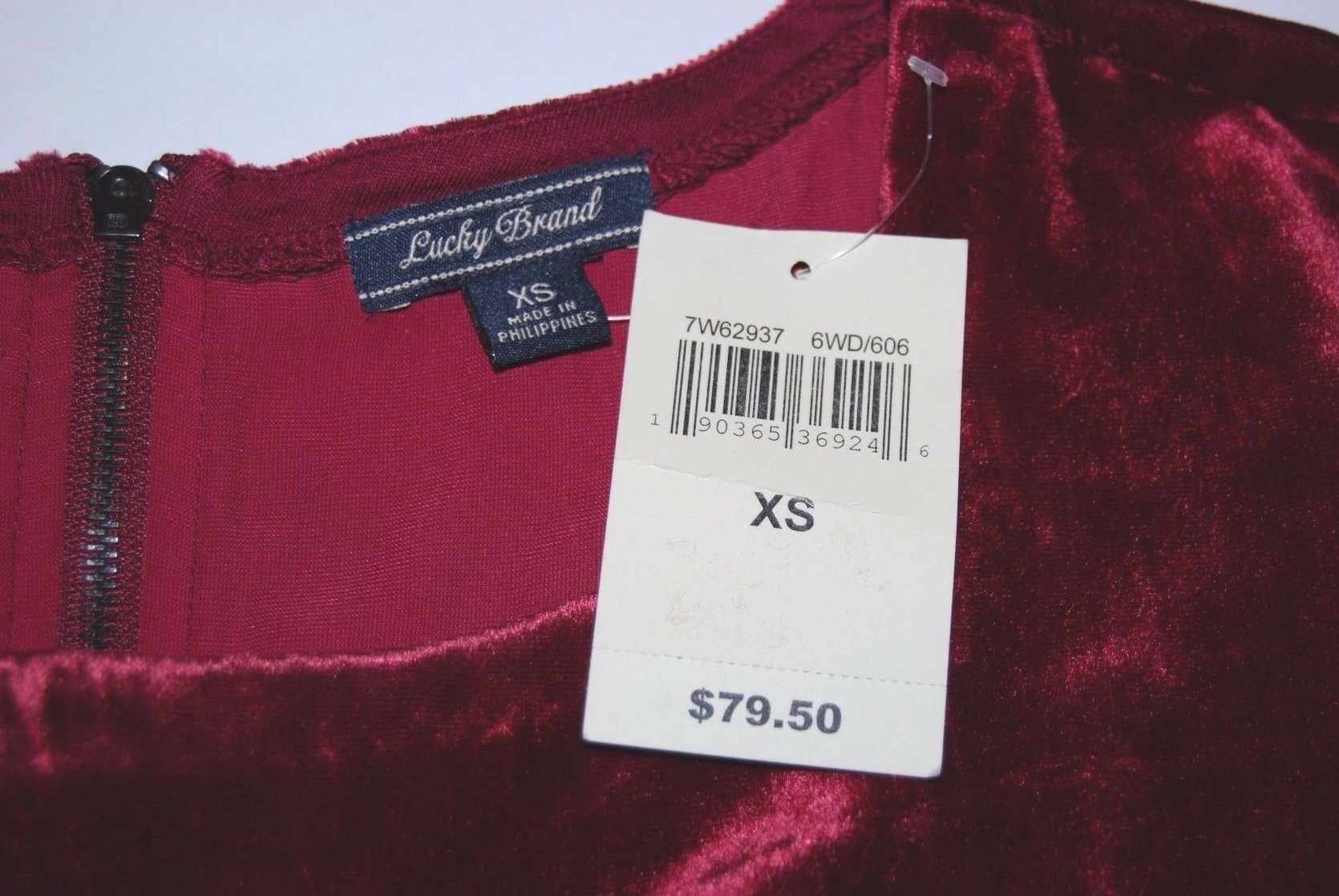 Lucky BRAND Womens Top Burgundy XS Contrast Wild Currant Zip Back Short Sleeve