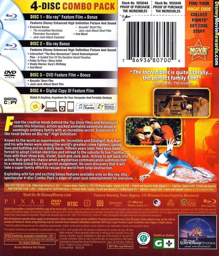 The Incredibles (Four-Disc Blu-ray/DVD Combo + Digital Copy) image