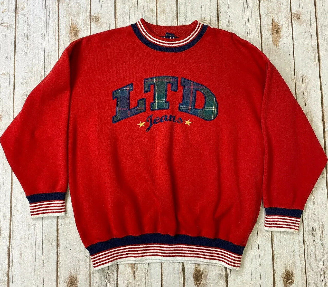 Vtg LTD Jeans The Limited Too Red Sweatshirt Crewneck Logo 90s Spell Out Sz 14