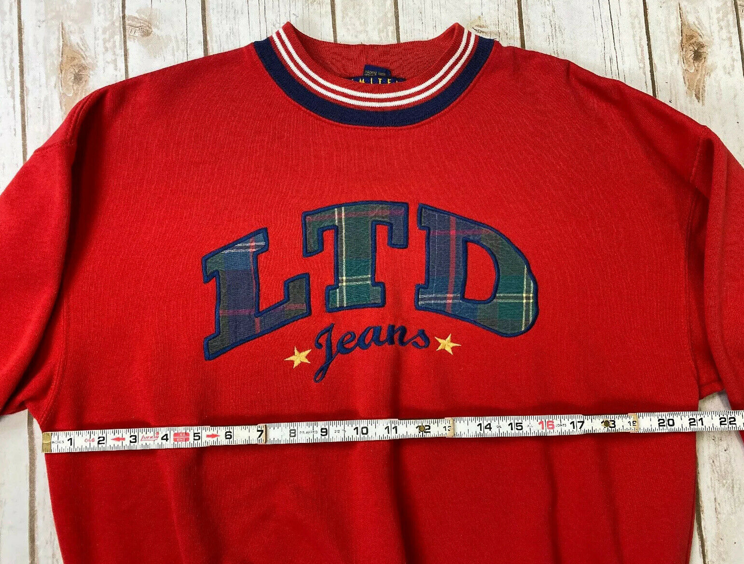 Vtg LTD Jeans The Limited Too Red Sweatshirt Crewneck Logo 90s Spell Out Sz 14