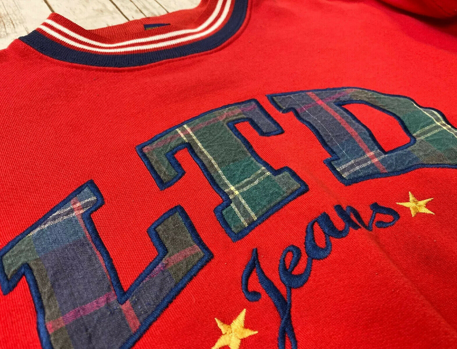 Vtg LTD Jeans The Limited Too Red Sweatshirt Crewneck Logo 90s Spell Out Sz 14