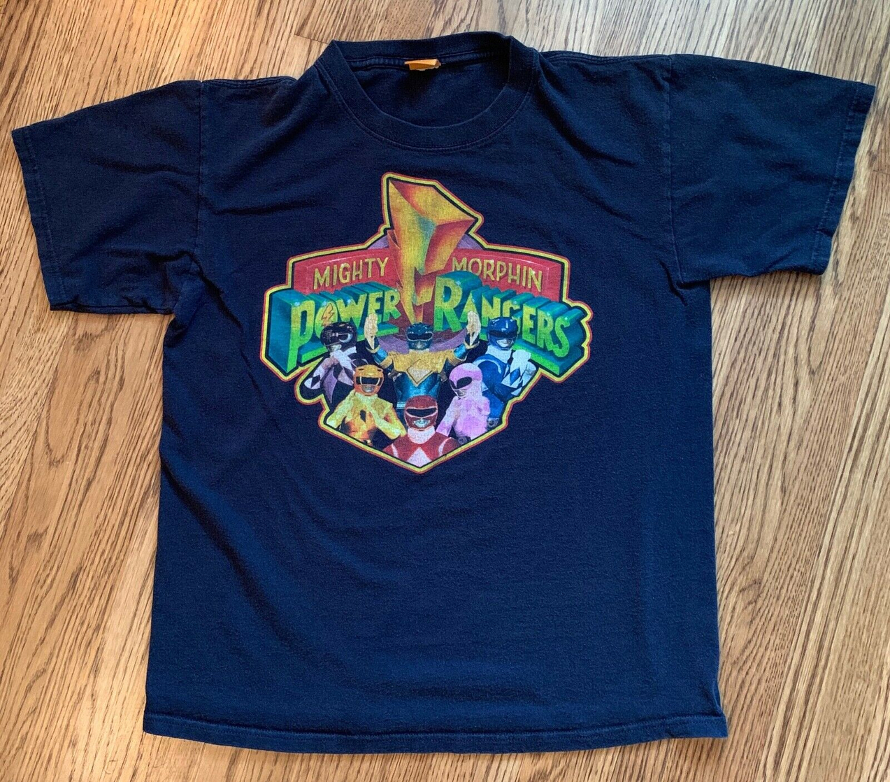 Vintage 90's Mighty Morphin Power Rangers Black T Shirt Size Med Retro