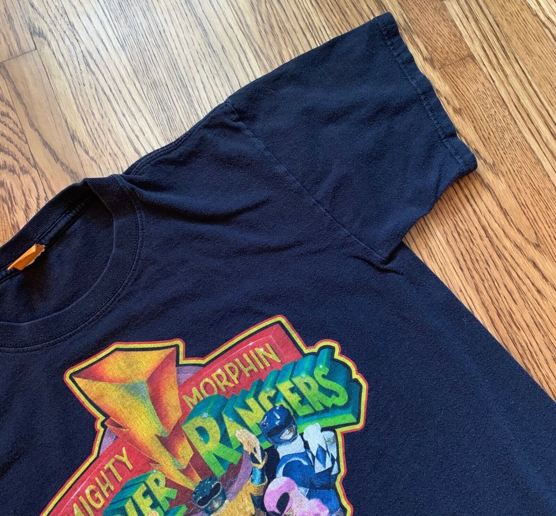 Vintage 90's Mighty Morphin Power Rangers Black T Shirt Size Med Retro