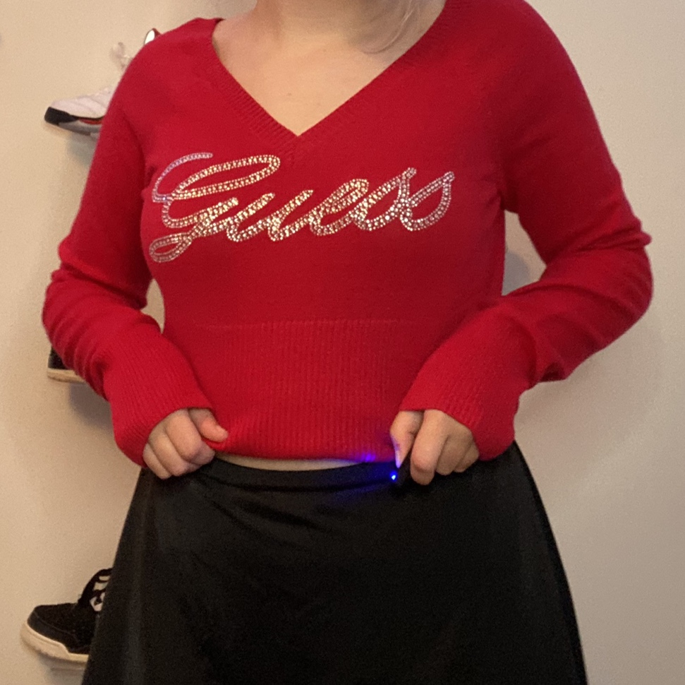vintage red rhinestone guess sweater!!\nmarked as...