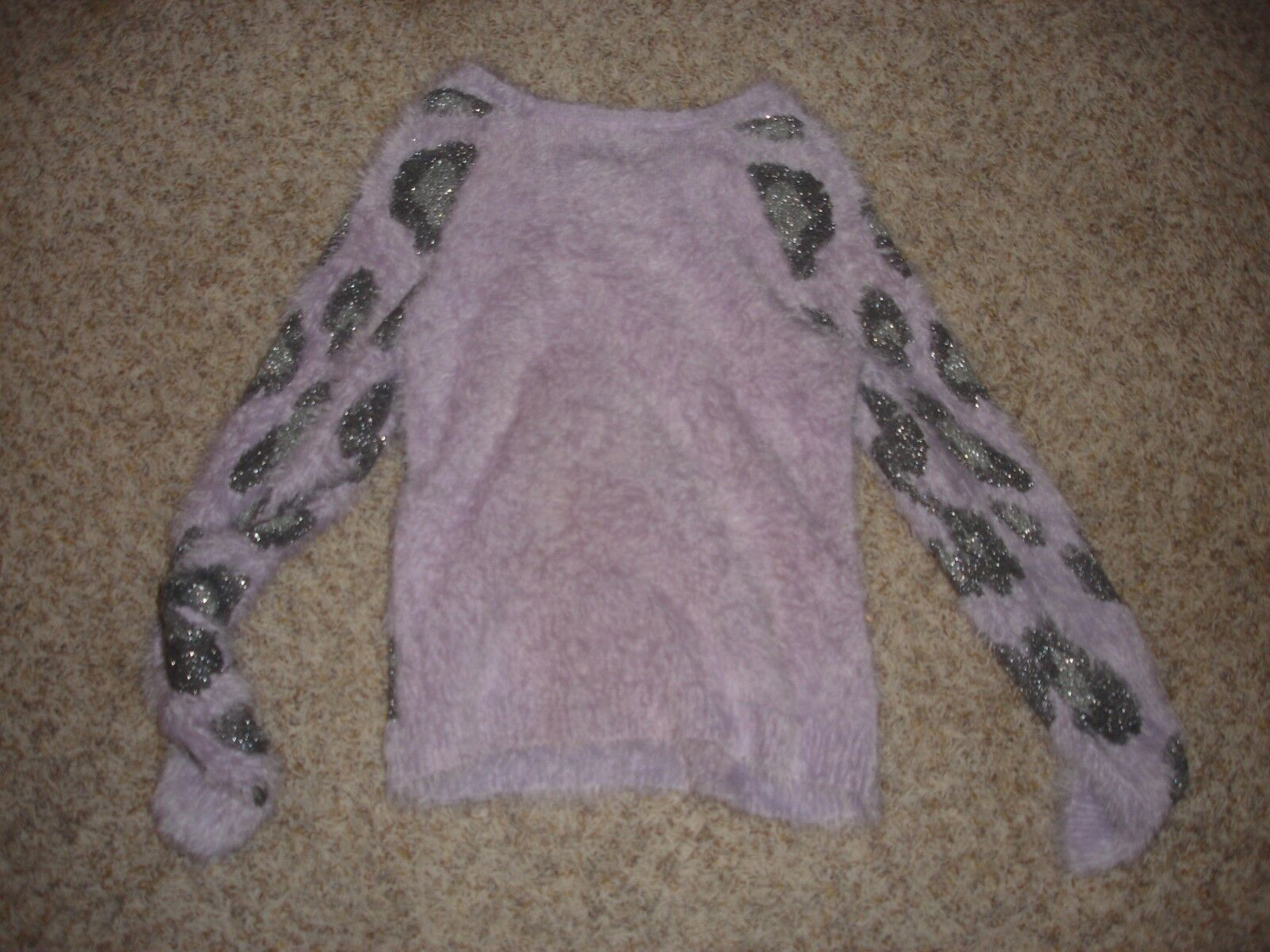 Justice fuzzy furry purple leopard print sweater girl's 16