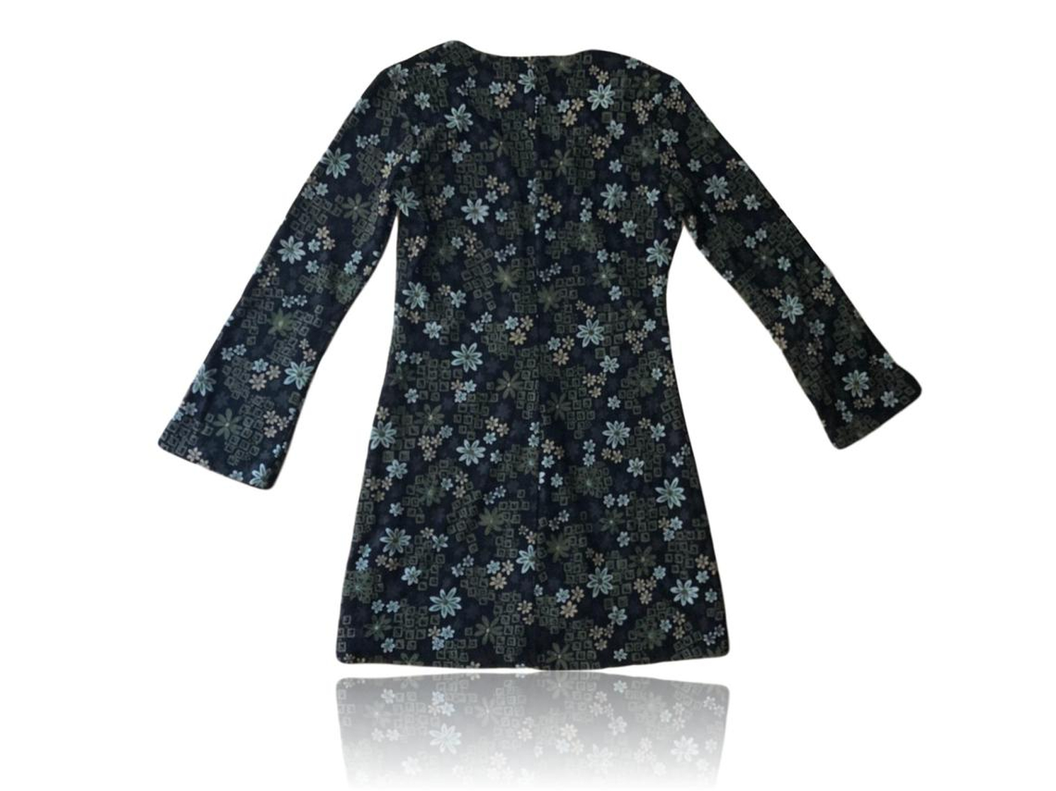 90s Long Sleeve Floral A-Line Dress // XS / Small // 70s Style