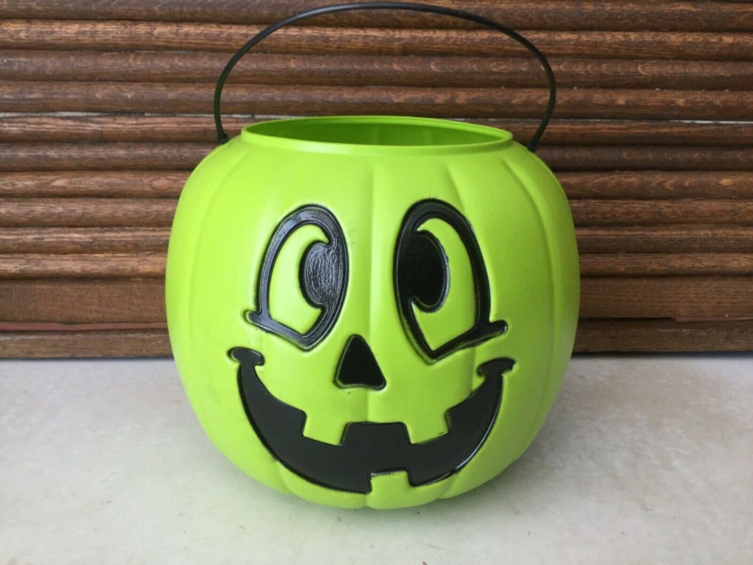 General Foam Plastic Vintage Green Halloween Pumpkin Pail Jack O Lantern Bucket