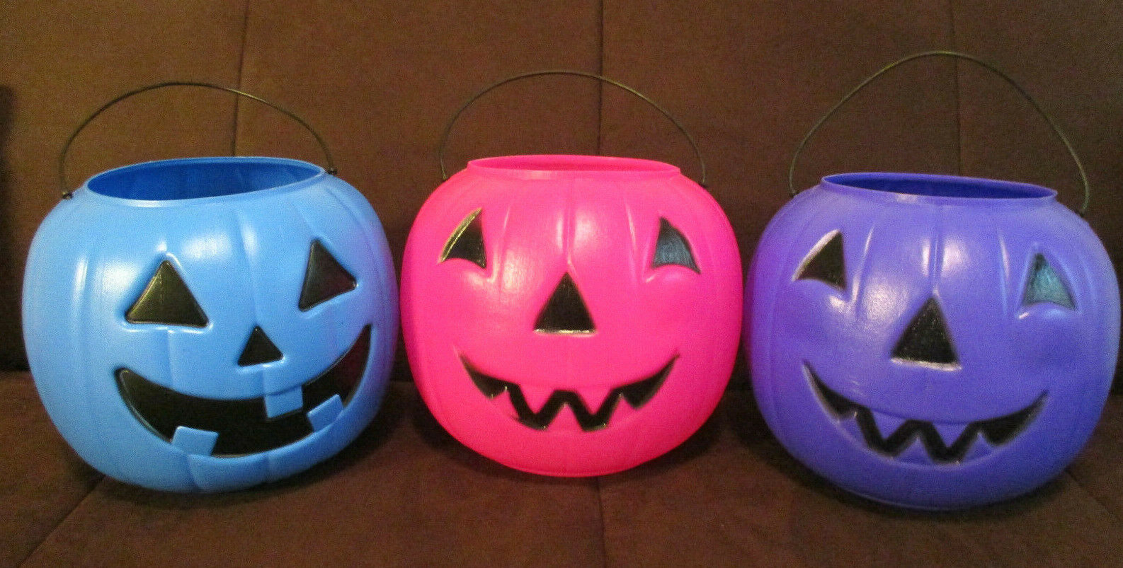 3 General Foam Plastics Halloween Pumpkin Jack O Lantern Blow Mold Bucket Pail