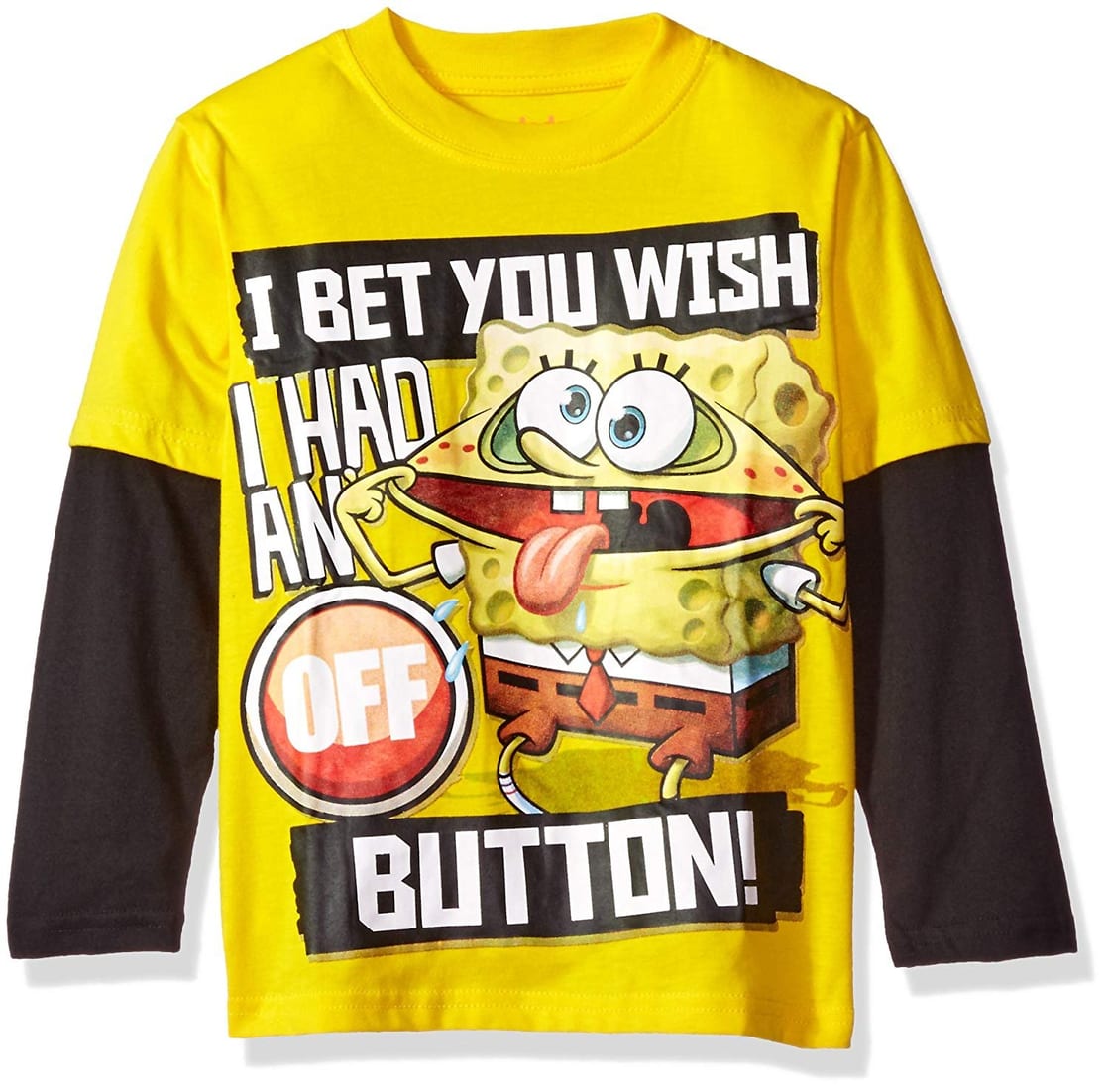 Nickelodeon Boys' Little Boys' Spongebob-Off Button Long-Sleeved 2fer T-Shirt