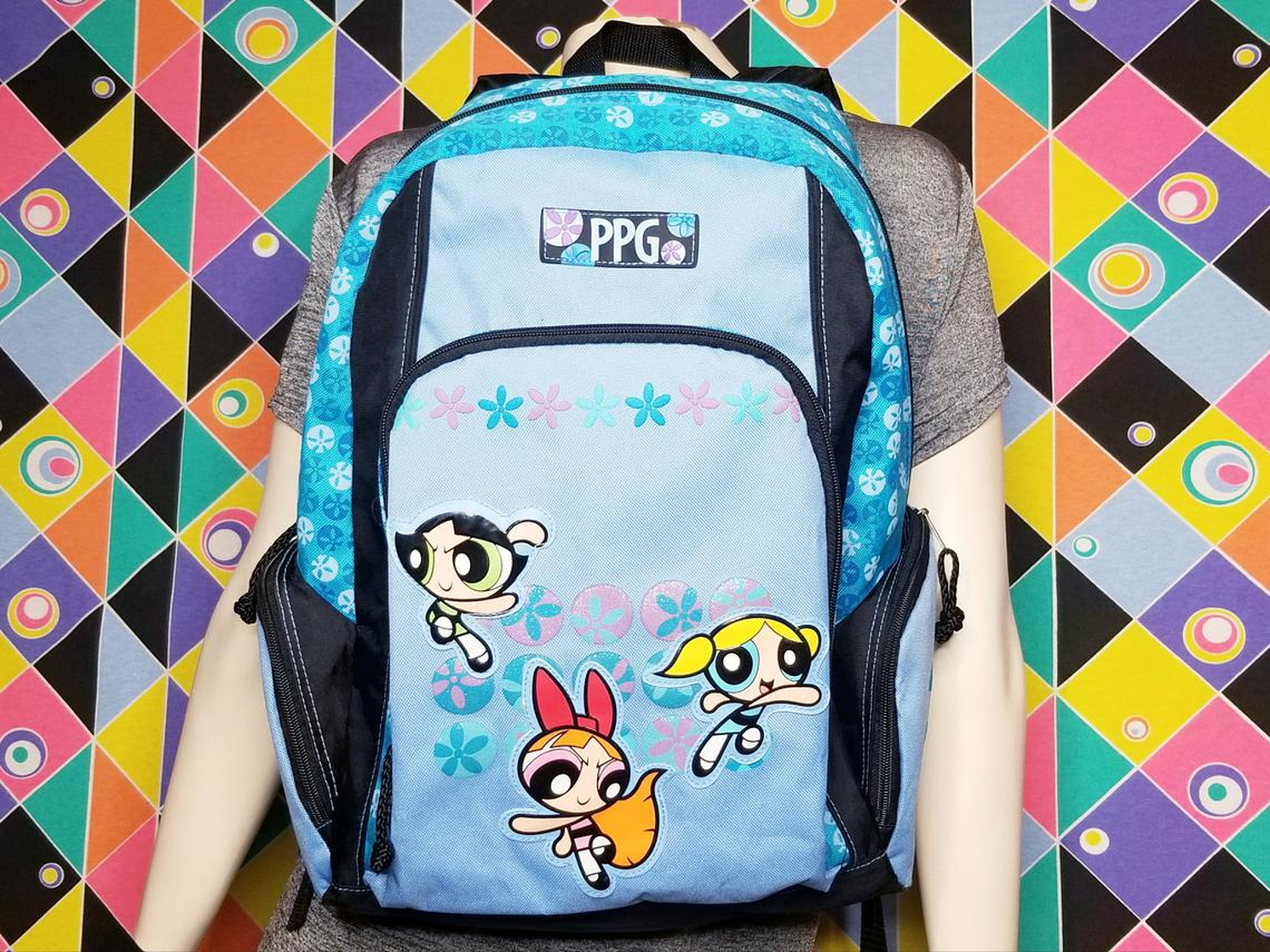 Vintage POWERPUFF GIRLS Blue Full Size Backpack Bag Cartoon