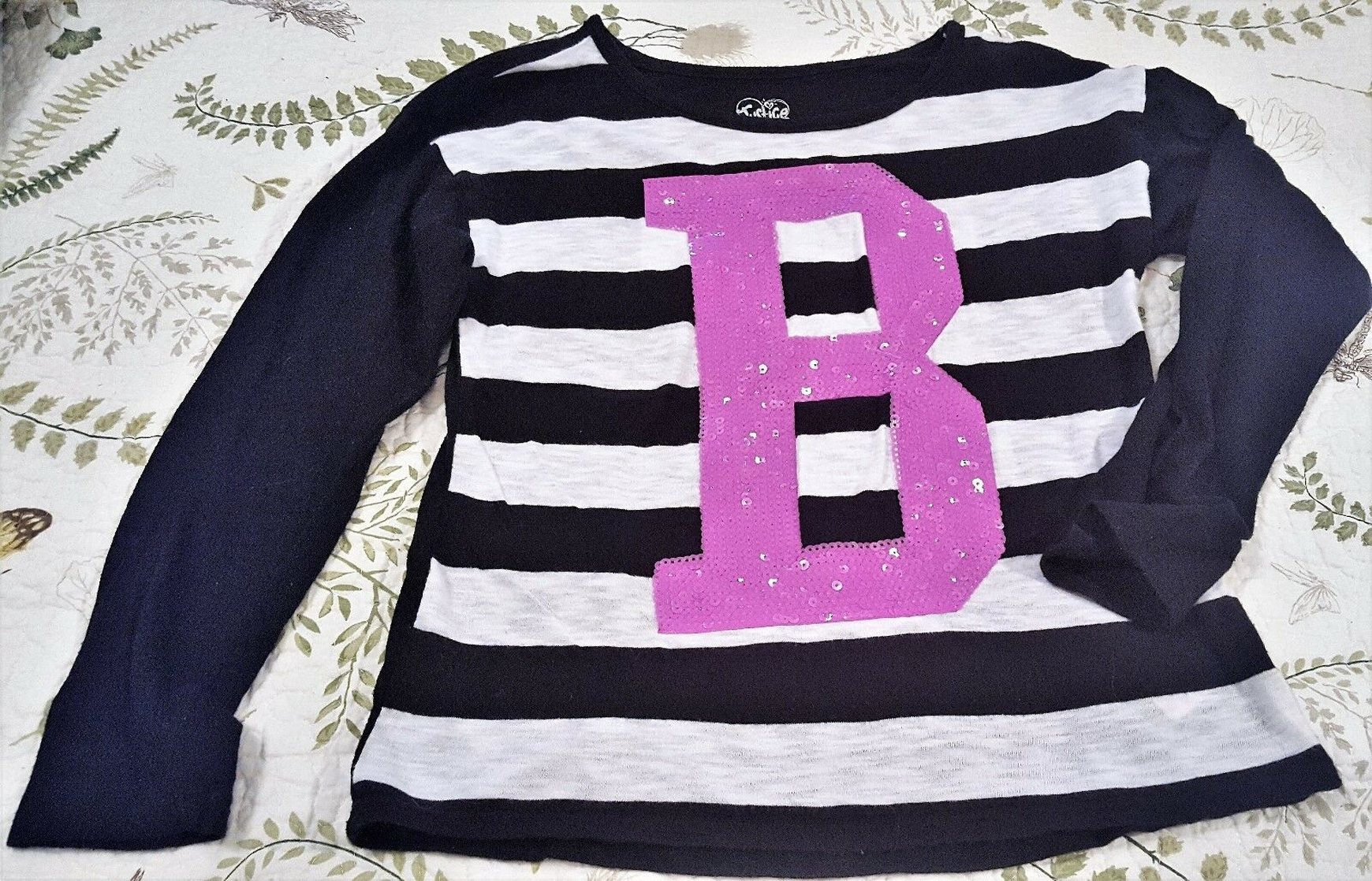 Girls JUSTICE 10 12 Initial Letter B Sequin Long Sleeve SHIRT TOP Fall Winter