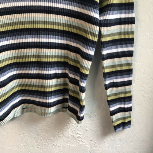 Picture of 1990s Vintage Blue Green Striped Ribbed Turtleneck Knit Top ...