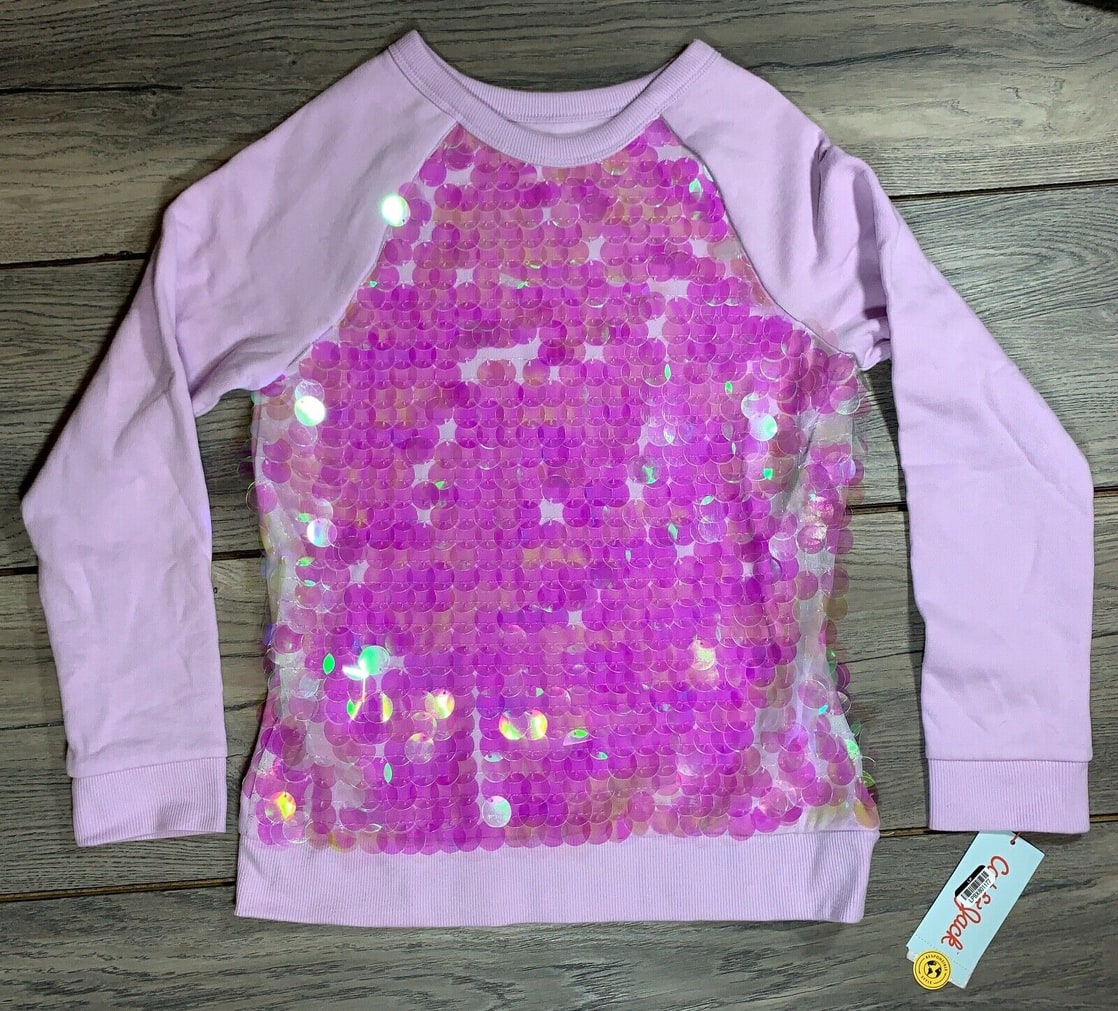 NWT Cat & Jack Girls Flip Long Sleeve Lilac Sequin Pullover (XS,S,M,L,XL) (A2)