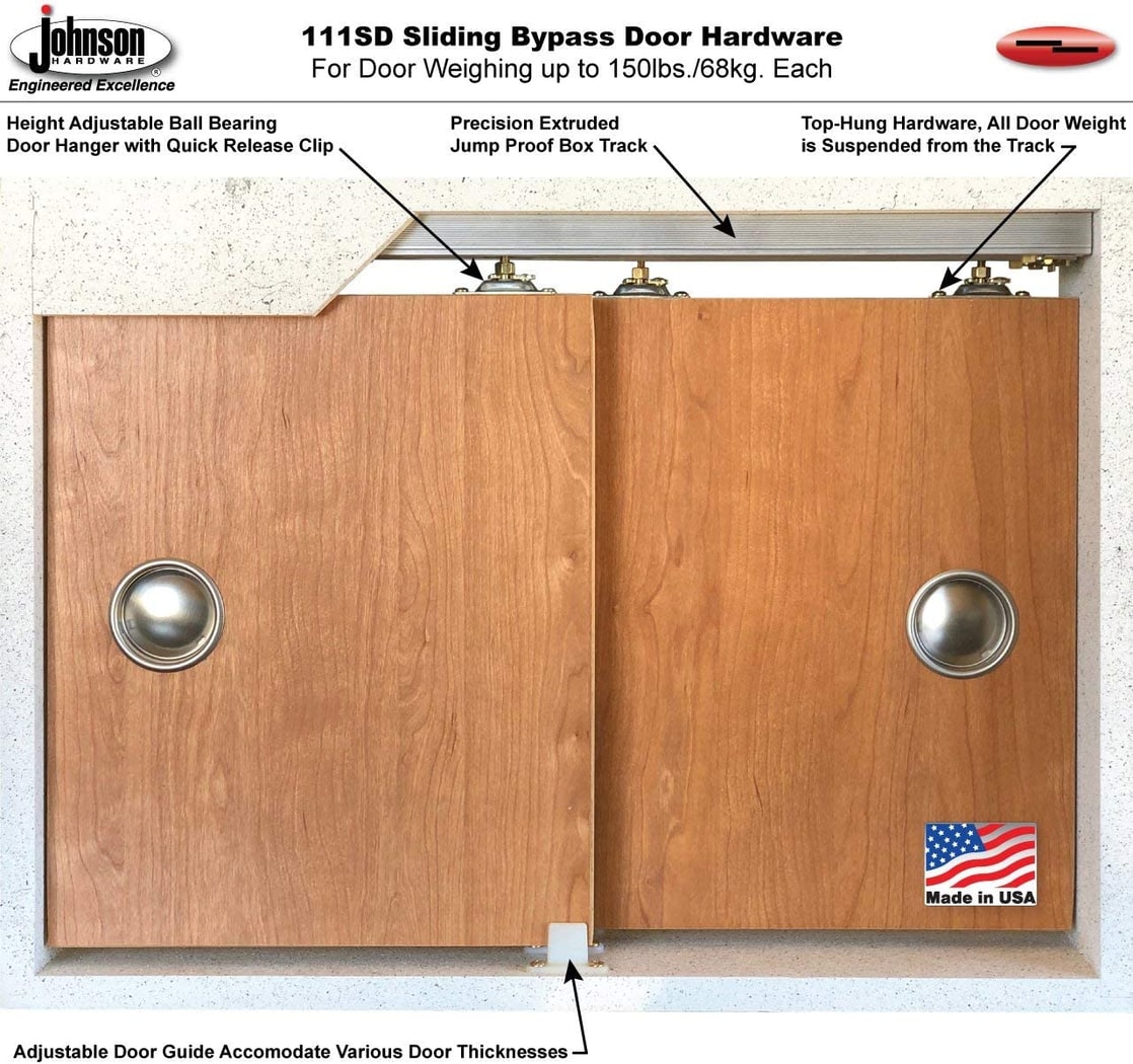 Sliding Closet Bypass Doors 36 x 80 with Hardware | Quadro 4111 White Ash | Sturdy Top Mount Rails Moldings Trims Hardware Set | Modern MDF Solid Bedroom Wardrobe Doors