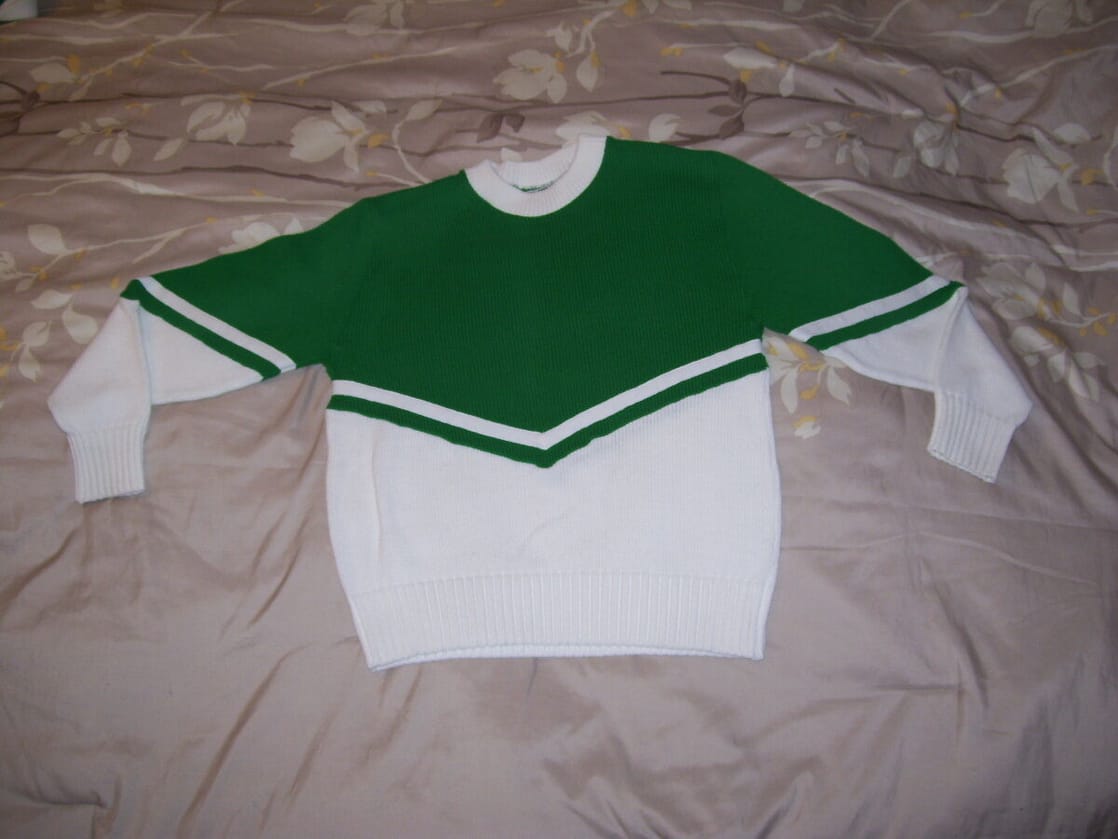Cheerleader Sweater GREEN over WHITE ( Green / White ) - MISSES Size 20