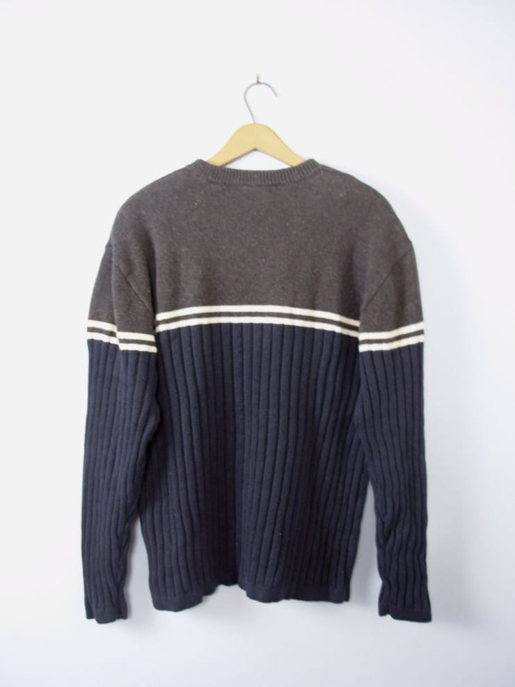 Picture of Vintage 90's grunge sweater, navy blue and grey ribbed knit ...