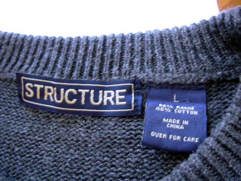 Vintage 90's grunge sweater, navy blue and grey ribbed knit sweater, striped sweater, size large