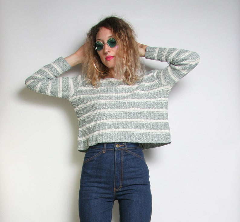 Vintage 90s does 70s Ribbed Striped Sweater  Cropped Sweater