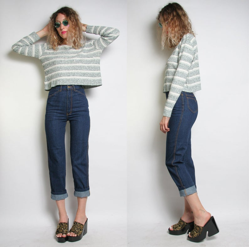 Vintage 90s does 70s Ribbed Striped Sweater  Cropped Sweater