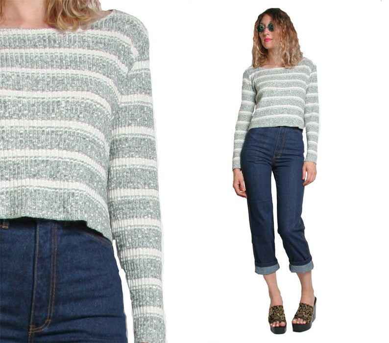 Vintage 90s does 70s Ribbed Striped Sweater  Cropped Sweater