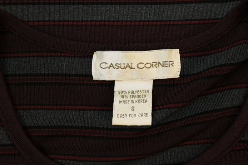 Vintage 90's Burgundy and Grey Striped T-Shirt (S/M)