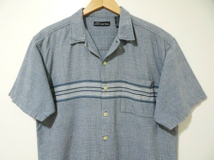 L Vtg 90s No Boundaries Blue White Plaid Striped Y2K Surf Grunge Skater ...