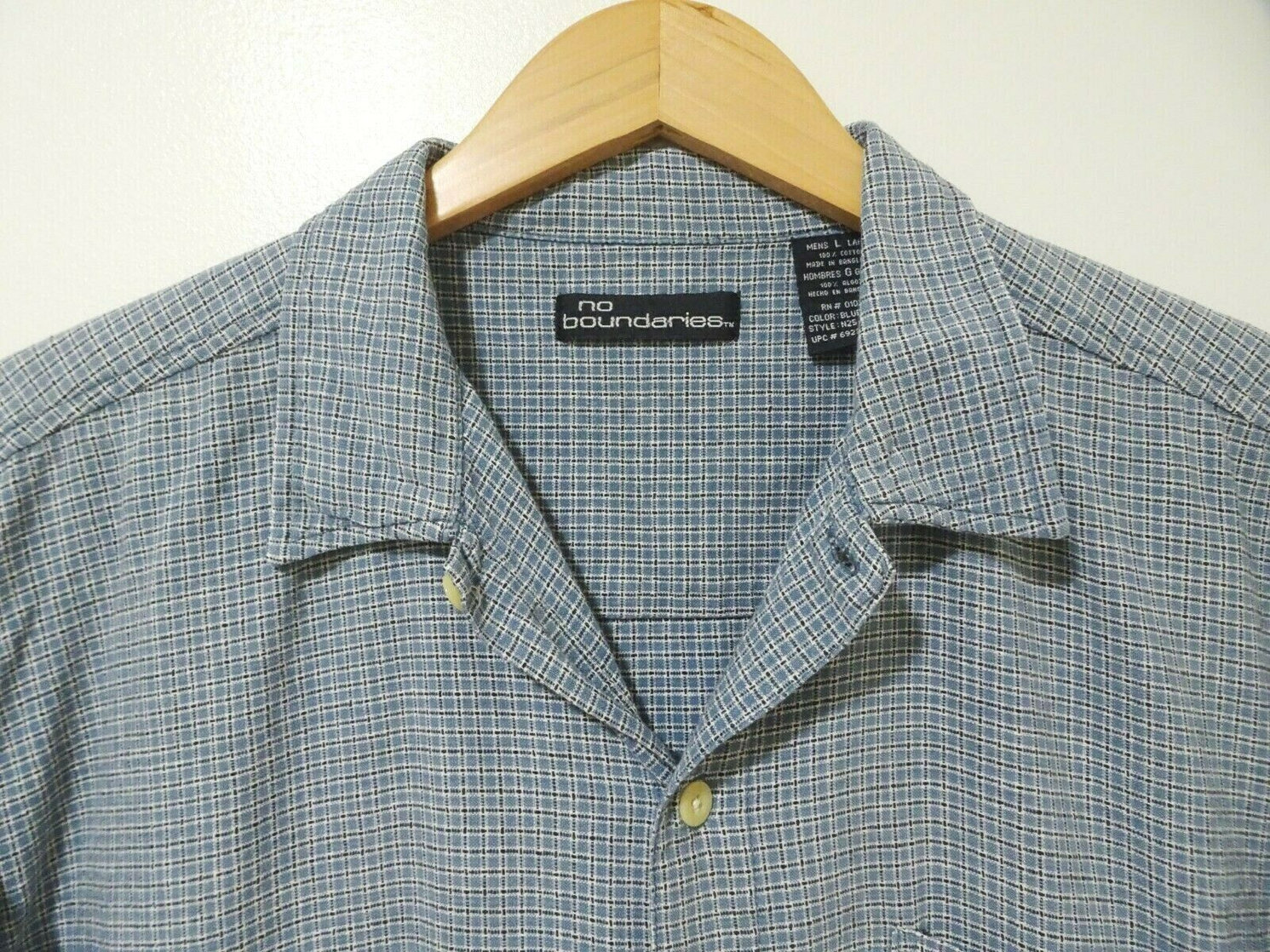 L Vtg 90s No Boundaries Blue White Plaid Striped Y2K Surf Grunge Skater Shirt L