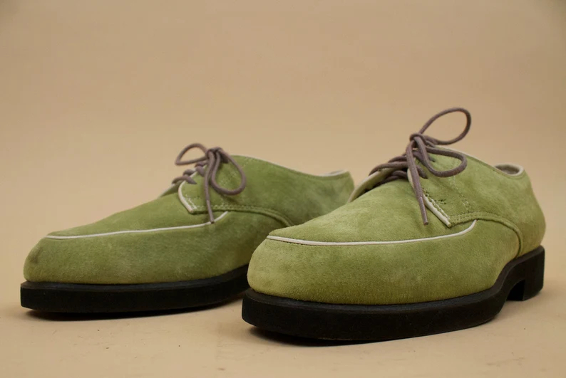 90s does 70s Vtg Lime Green Hush Puppies Genuine Suede Leather