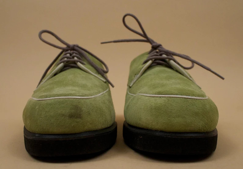 90s does 70s Vtg Lime Green Hush Puppies Genuine Suede Leather