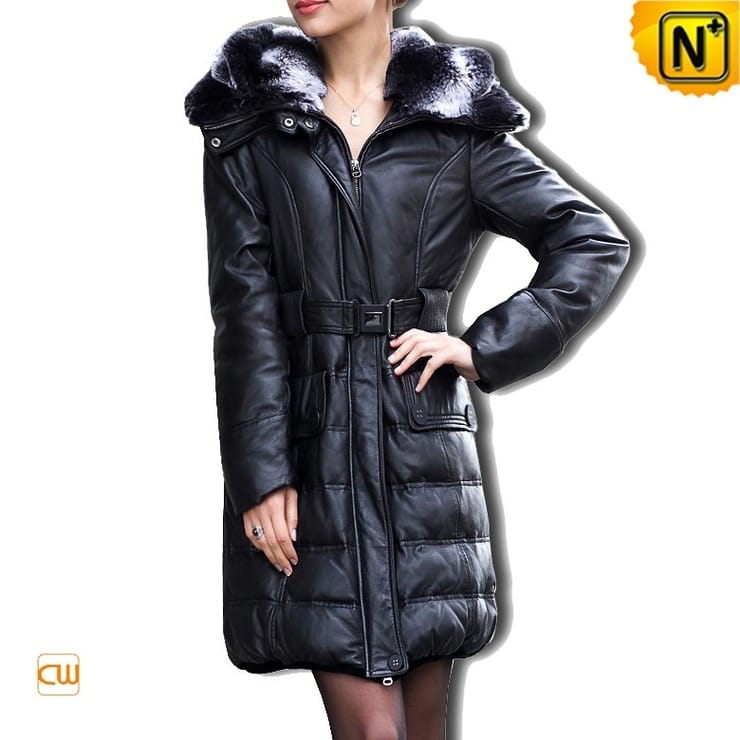 Women Black Leather Down Coat CW610003 - cwmalls.c