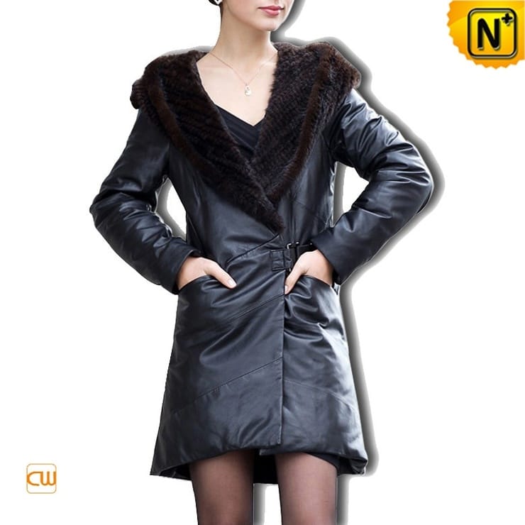 Designer Women Leather Down Coat CW610005 - cwmall