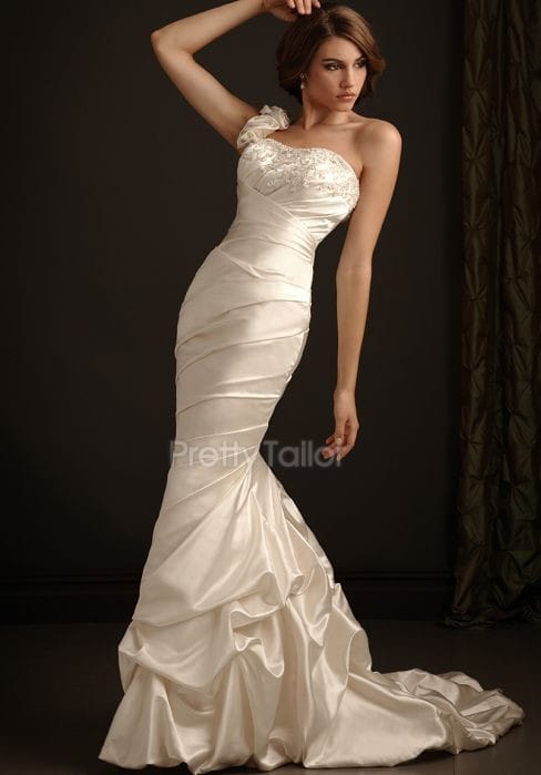 Picture of Satin One Shoulder Natural Waist Mermaid Sleeveless Wedding ...