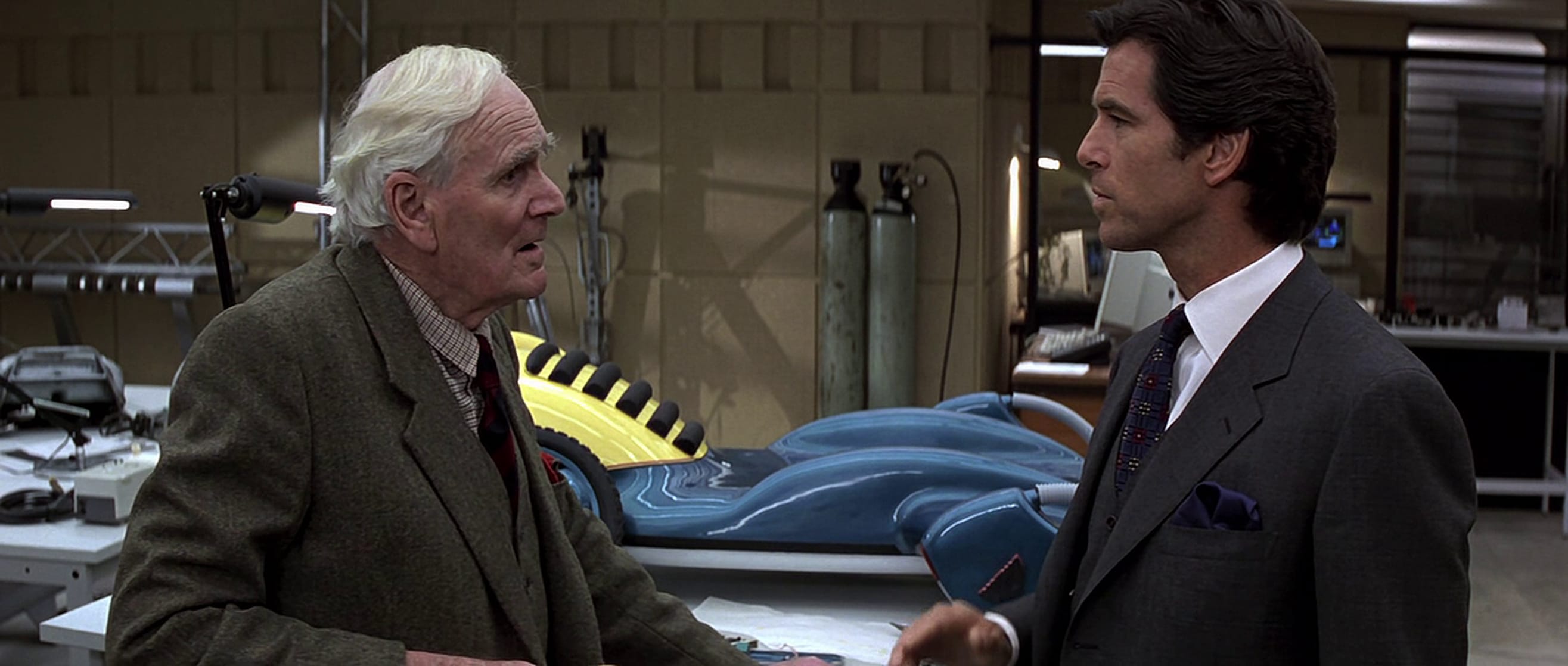 Desmond Llewelyn and Pierce Brosnan