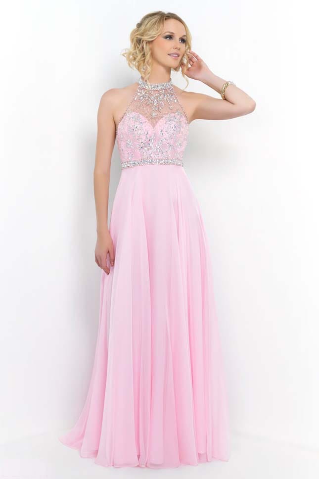 2015 Crystal Pink Sparkly Beaded Illusion High Neck 9990 Long Dress image