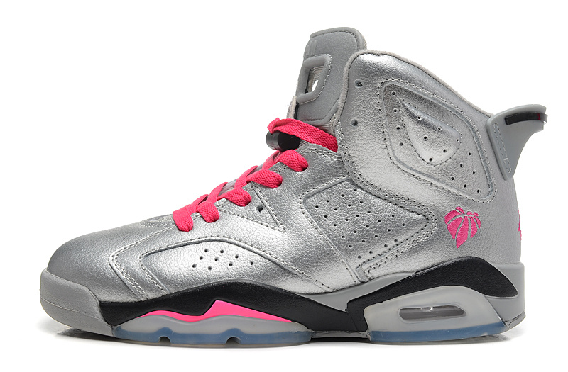 Girls Air Jordan 6 Valentines Day Metallic Silver Vivid Pink Black Retro GS Female Shoes